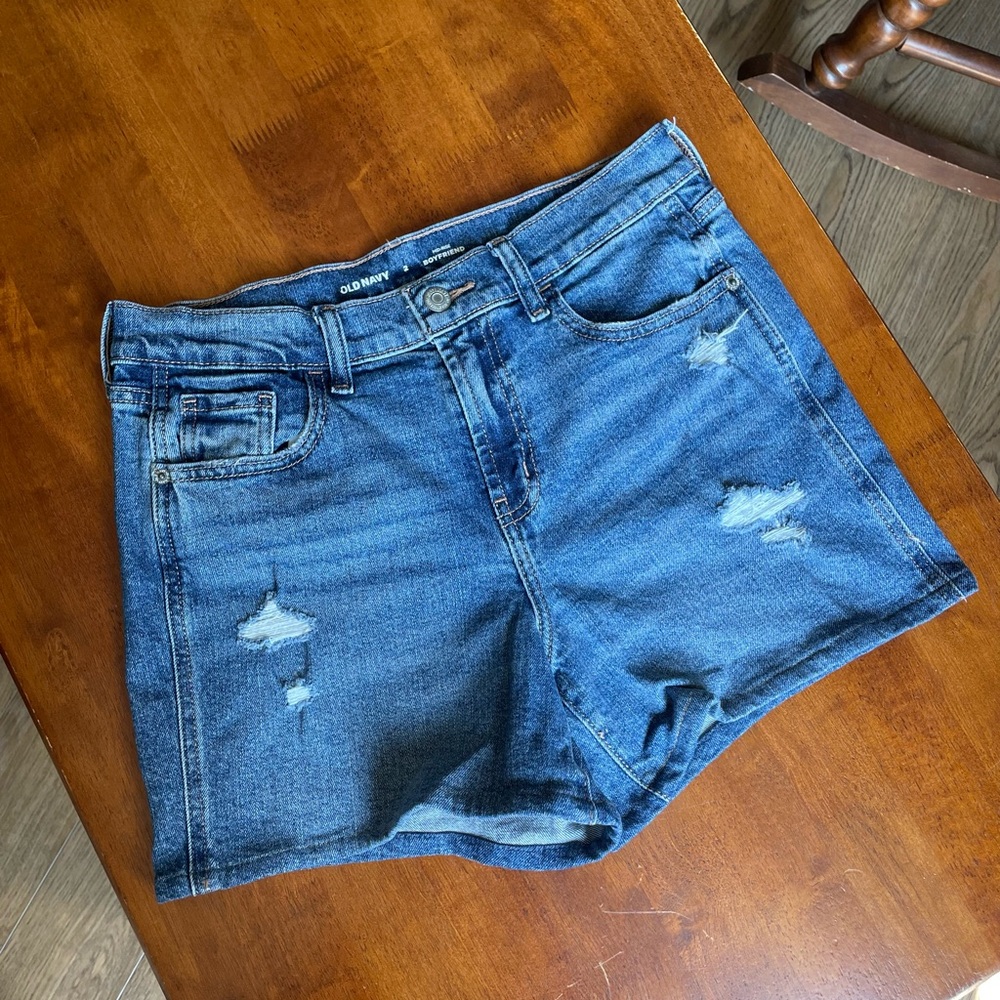 Old Navy Boyfriend Distressed Blue Denim Jean Shorts - Women's